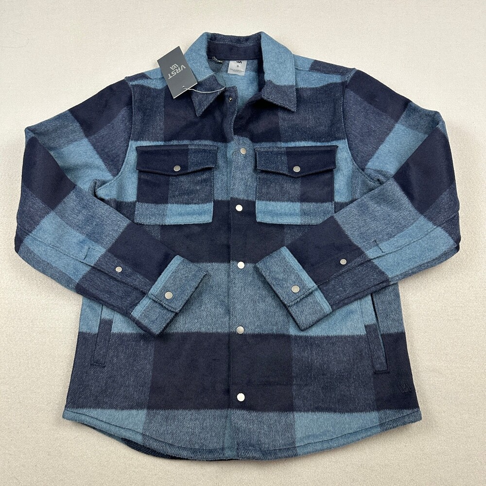 VRST Shirt Jacket Men Small Blue Plaid Snap Button Shacket Flannel Wool Blend S
